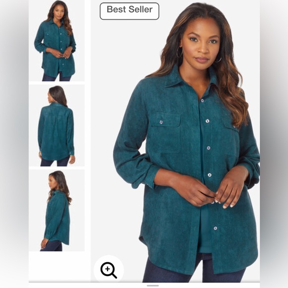 Roaman’s Plus Size Faux Suede Button Down Long Sleeve Shirt 1X - Picture 15 of 16